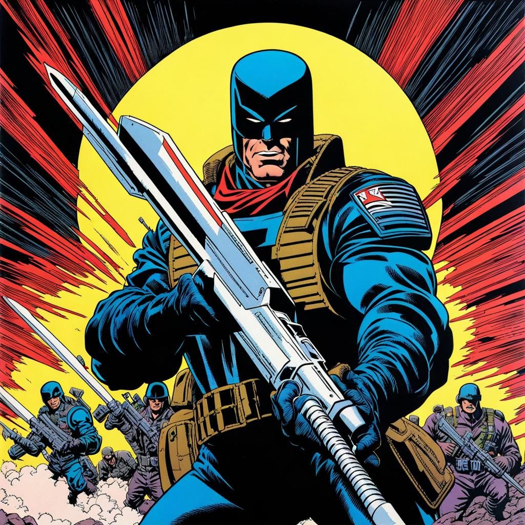 Menacing Soldier in 1980s Comic Book Style