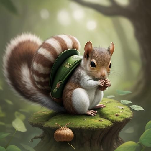 Baby Squirrel on Toadstool in Whimsical 3D Illustration