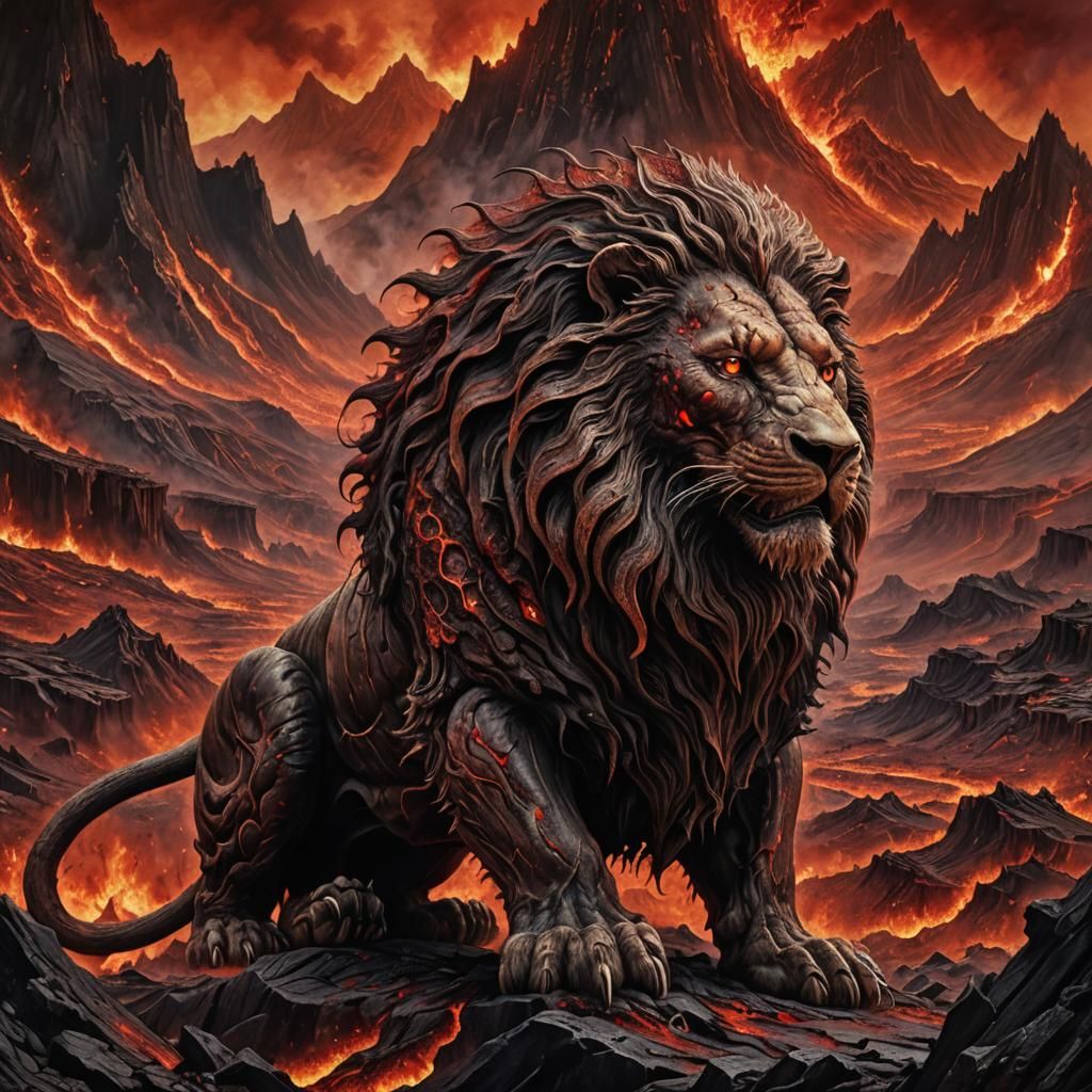Magma Lion in Biomechanical Dark Fantasy Style