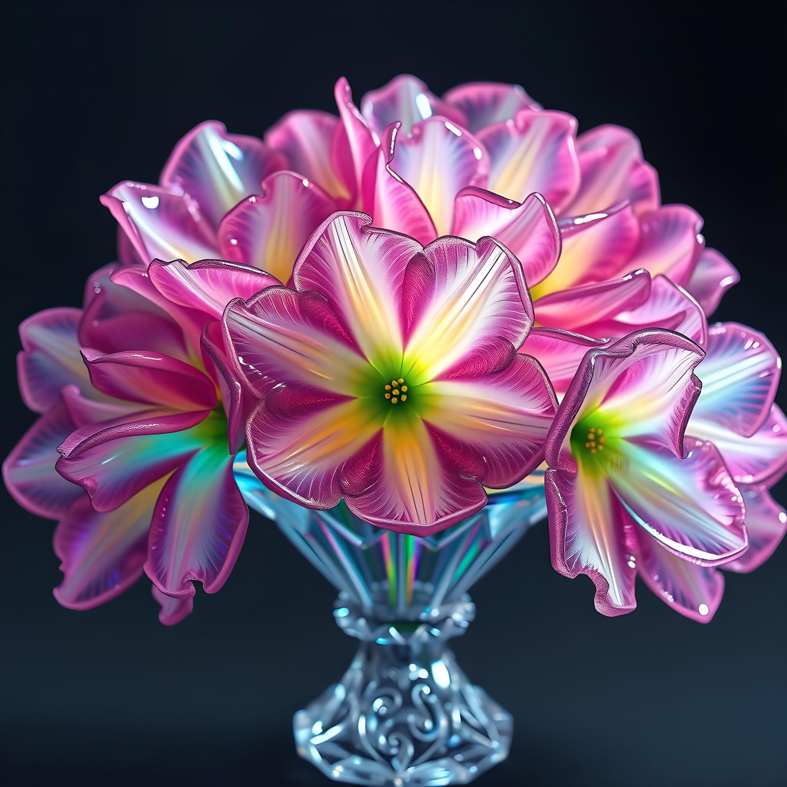 Glass Flowers in Crystal Vase: Candy Art Style