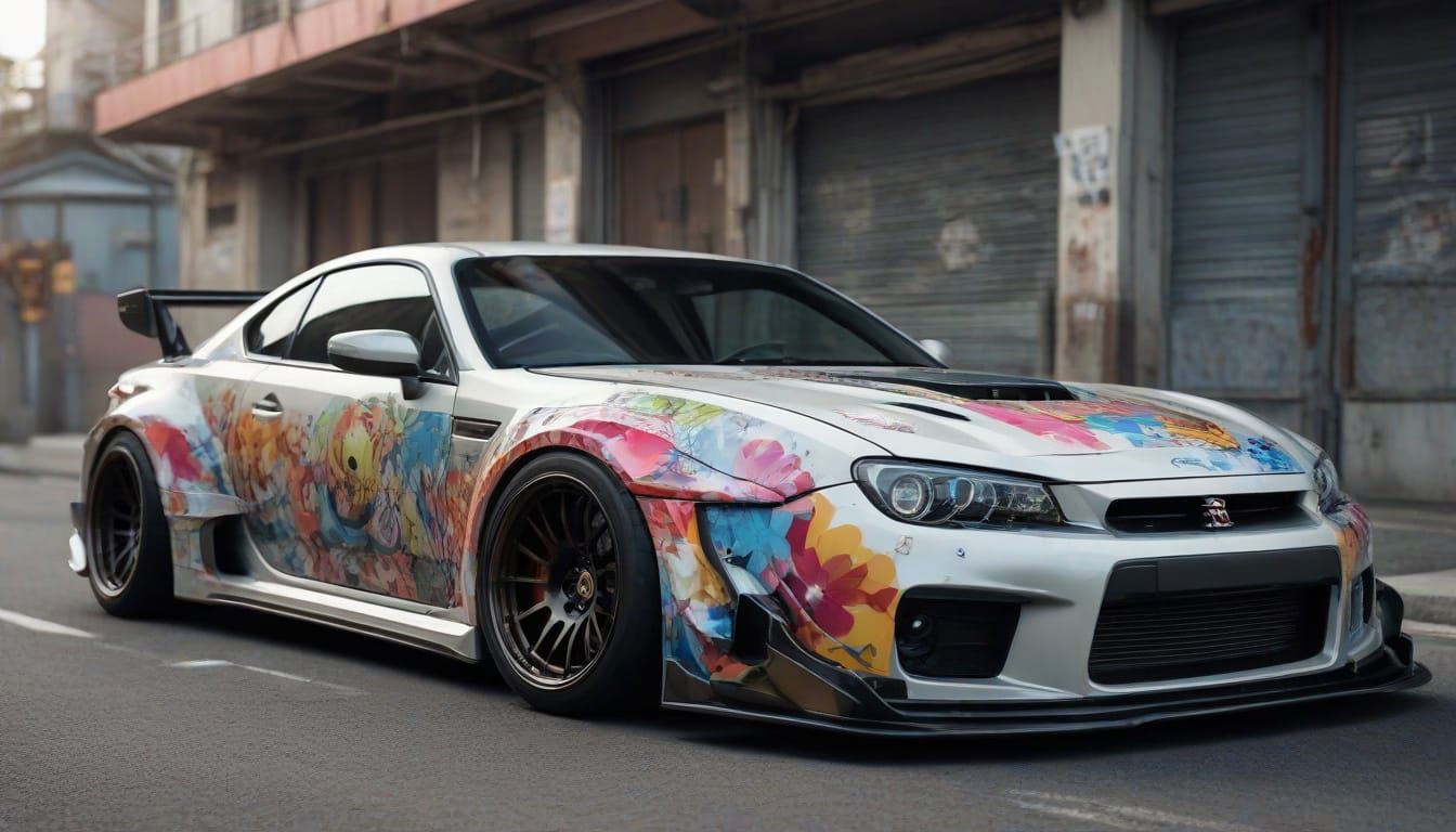 Vibrant Manga-Inspired Drift Car Art