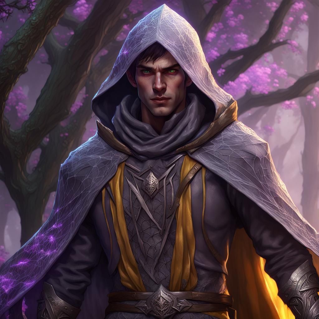 Elf Ranger in Spiderweb Cloak, Dark Fantasy Art