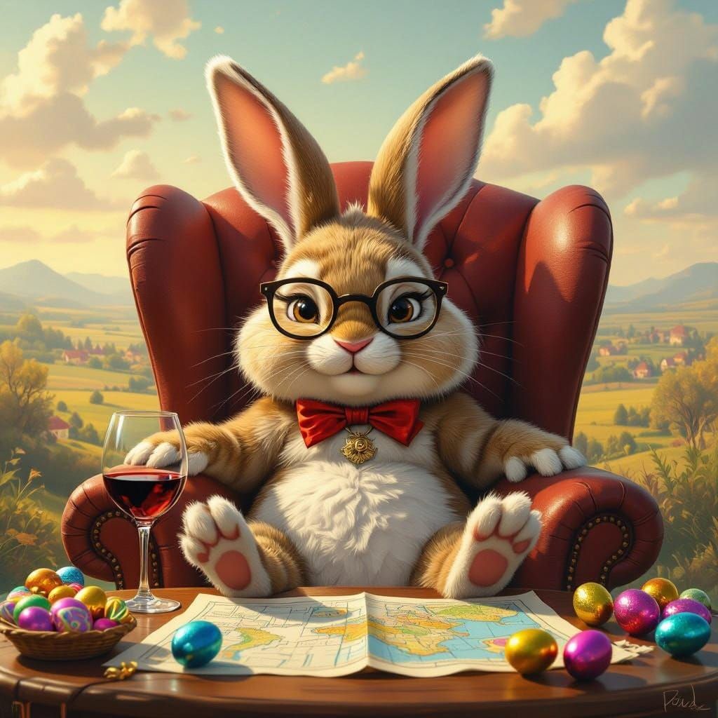 Whimsical Easter Rabbit in Elegant Study