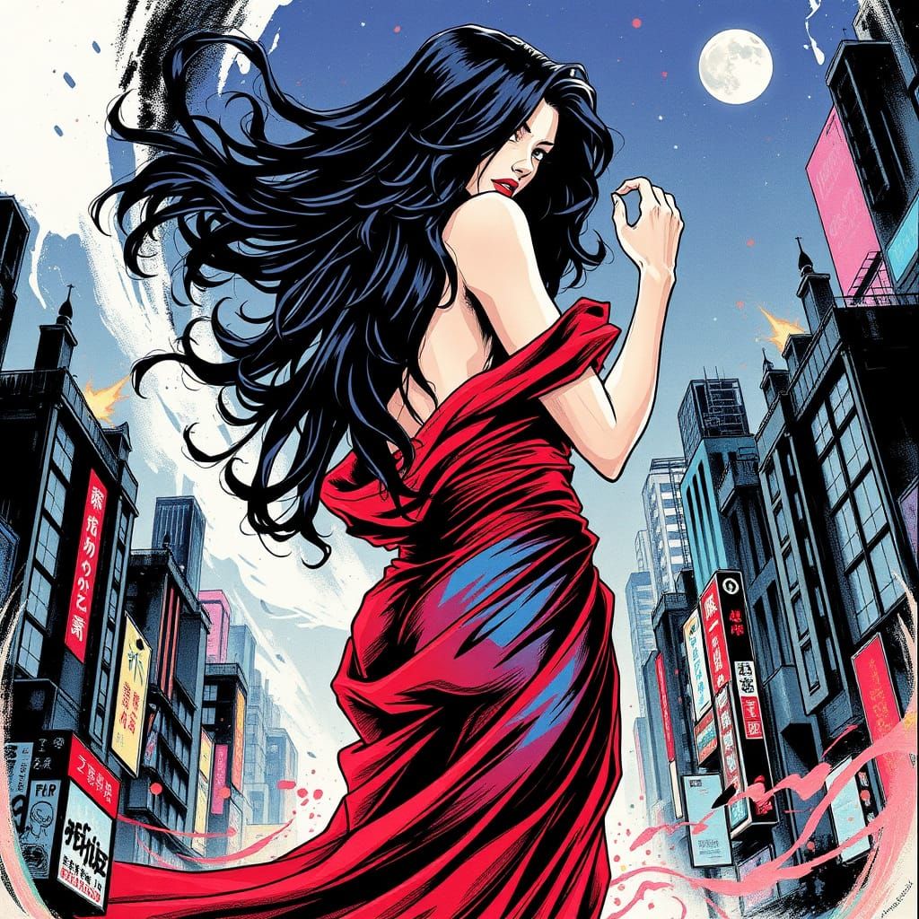 Fierce Femme Fatale in Handmade Ink Comic Book Style