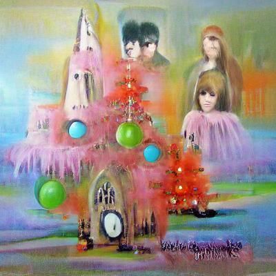 1960s Pastel Gothic Christmas Morning Acrylic Art