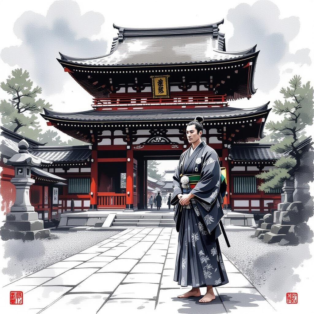 Serene Shinto Priest in Traditional Attire