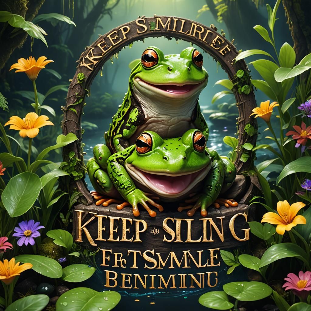 Smiling Frog with Motivational Message in Detailed Style