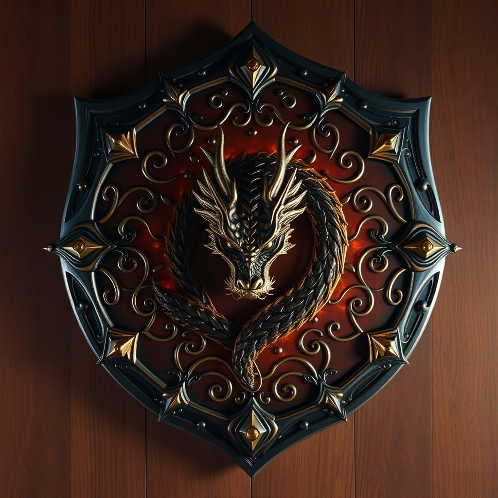 Elegant Dragon Breaker Family Crest on Ornate Shield