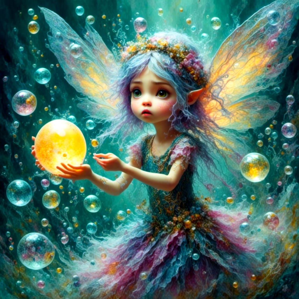 Angry Egg Fairy Blowing Bubbles in Liquid Pour Style