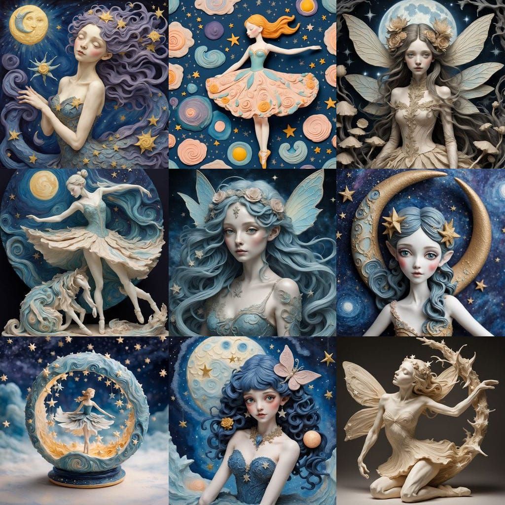 A ornate beautiful fairy ballerina Made out of colored clay ...