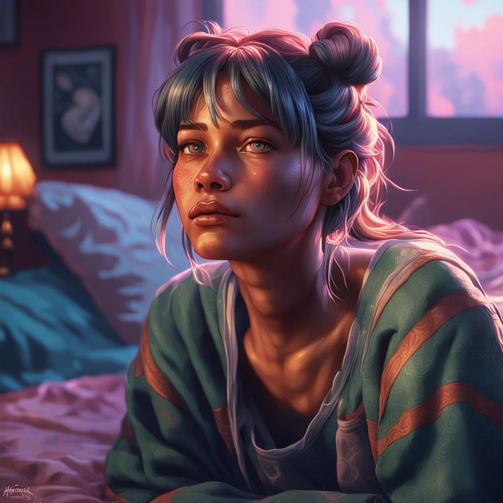 90s Bedroom Portrait in Art Nouveau Style