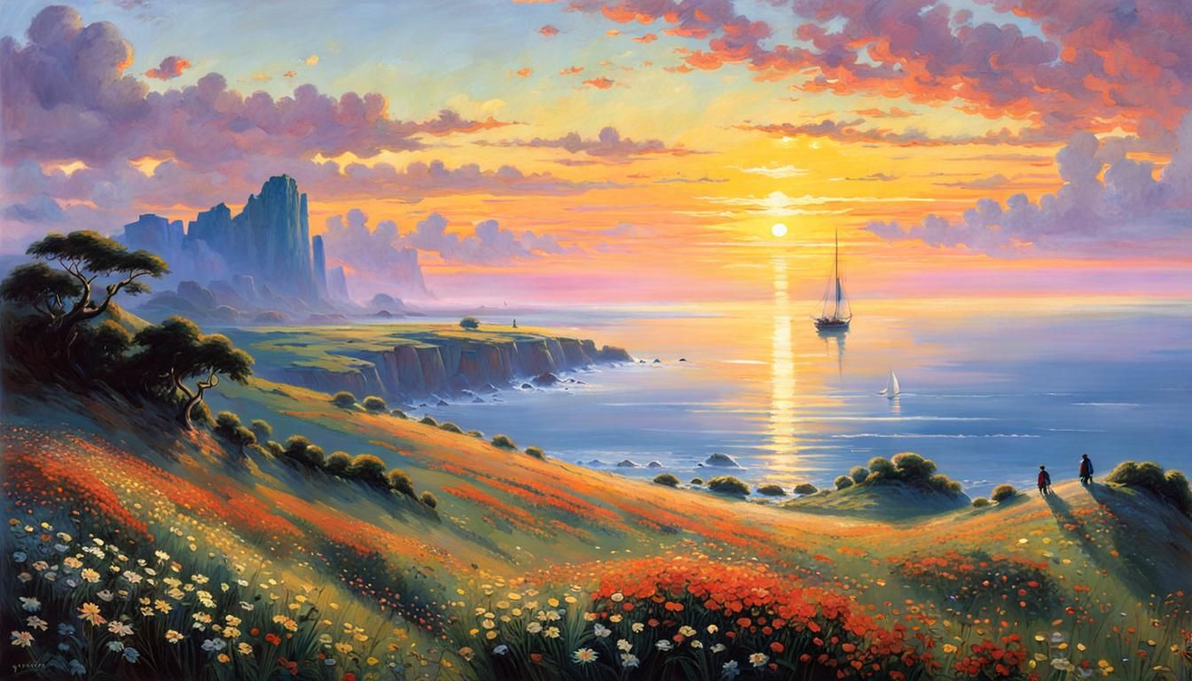 Shorecliff Landscape at Dawn, Ghibli Style