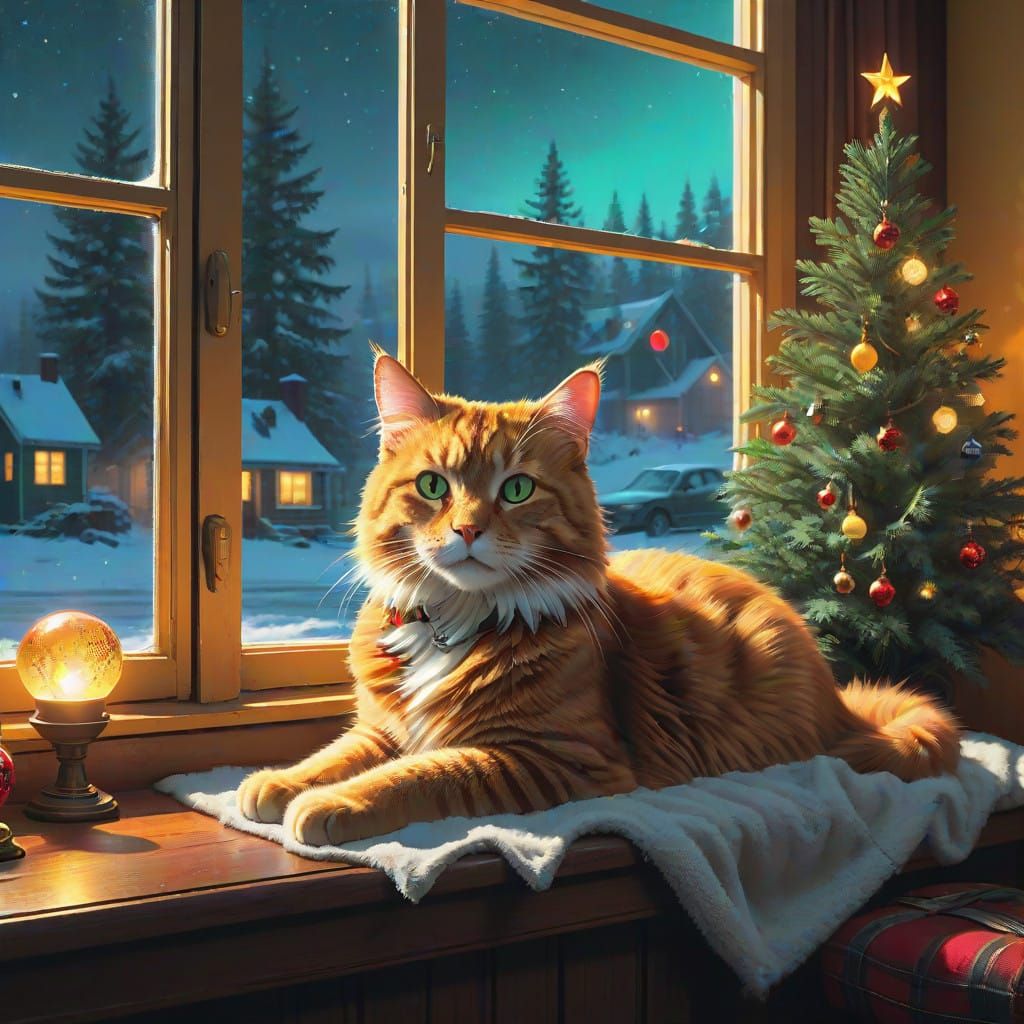Cozy Christmas Kitty in Golden Light