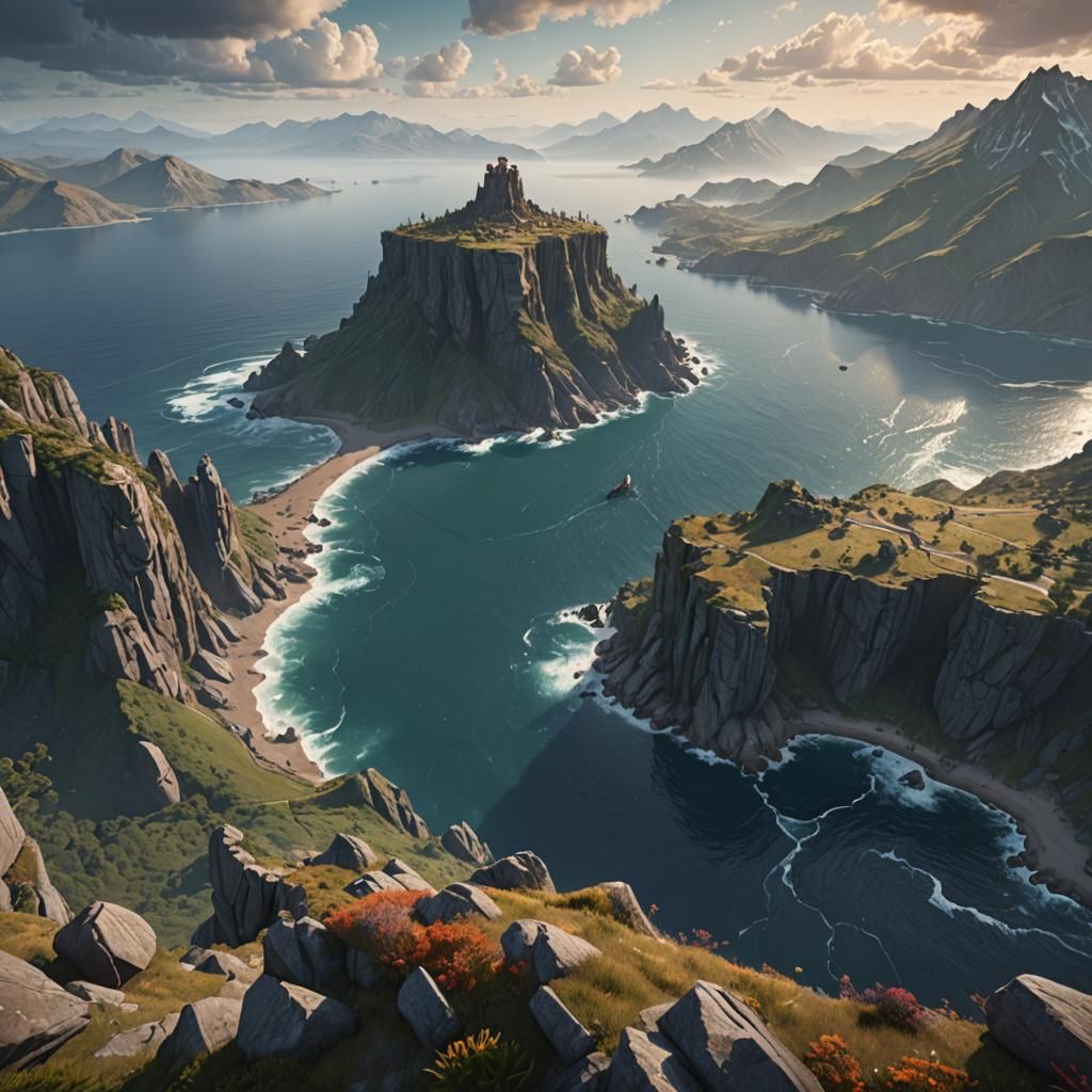 Ocean Vista from Cliffside: Fantasy Concept Art