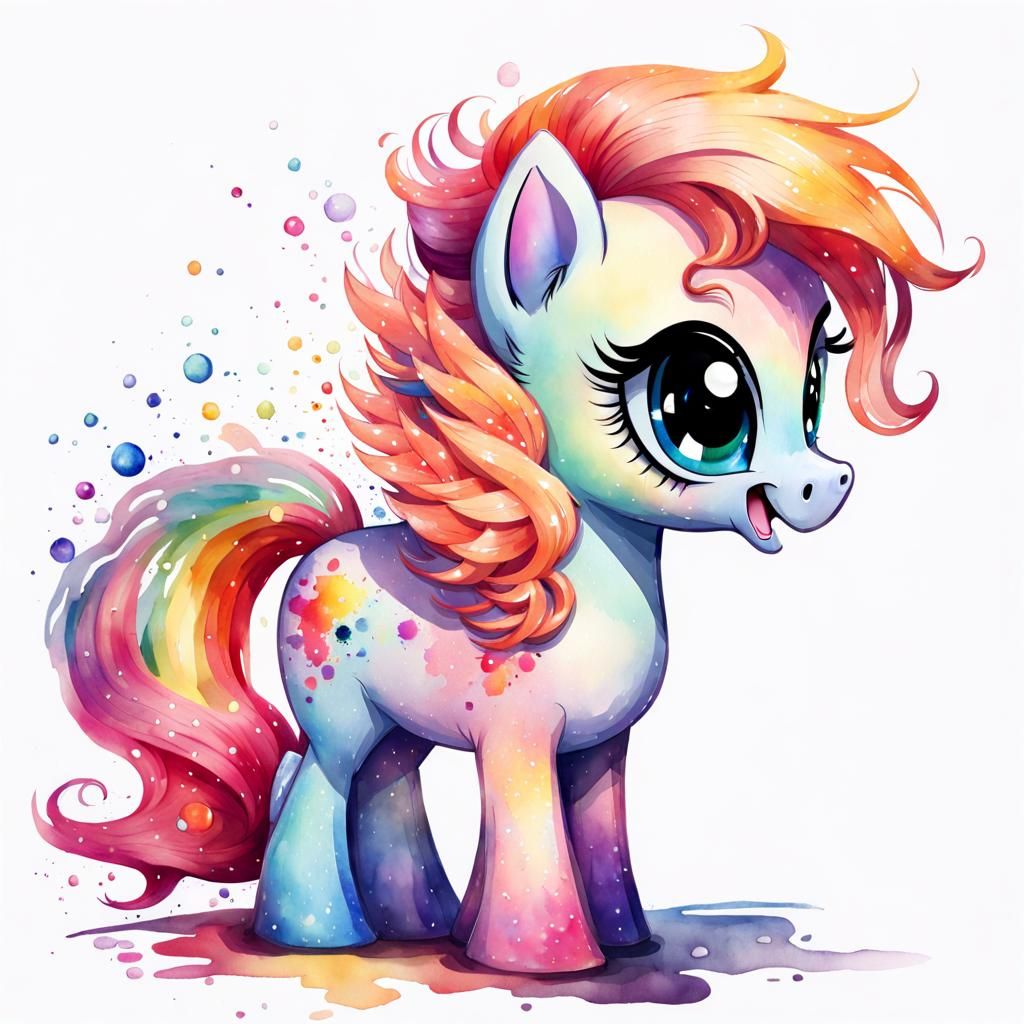 Chibi My Little Pony Unicorn in Watercolor