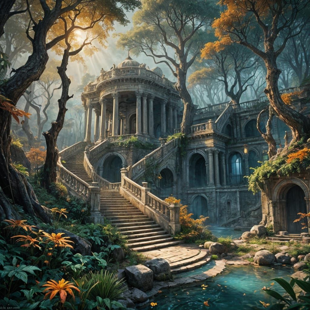 Detailed Roman Bathhouse in Matte Painting Style