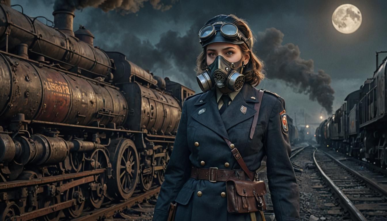 Grimdark 1940s Wasteland: Steam Locomotive and Machine Girl