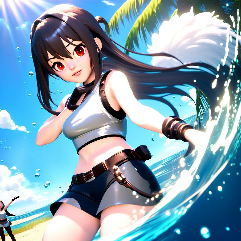 Kids' Water Fight in Sunny Park: 3D Digital Art