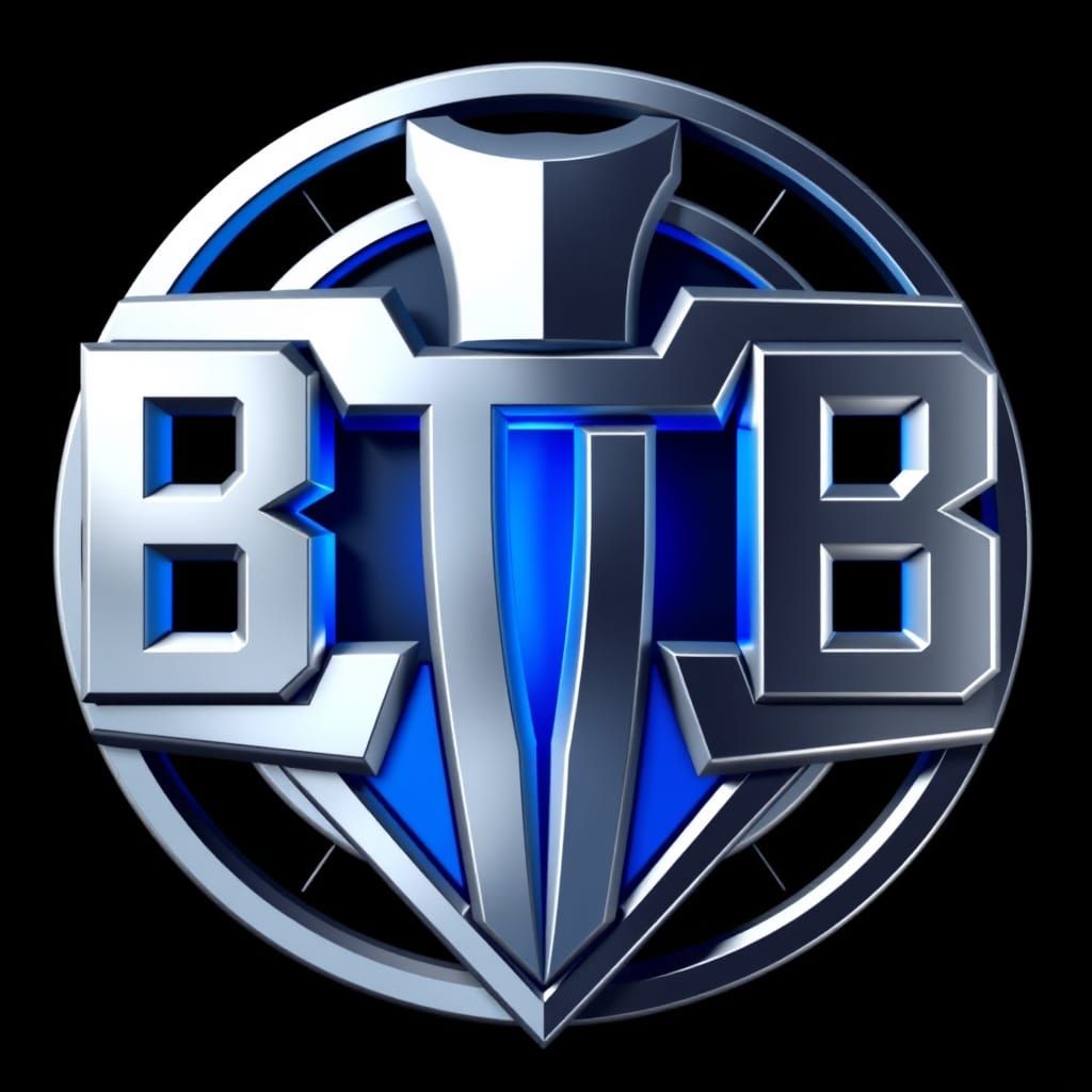 Sleek Futuristic Logo in Metallic Silver and Blue