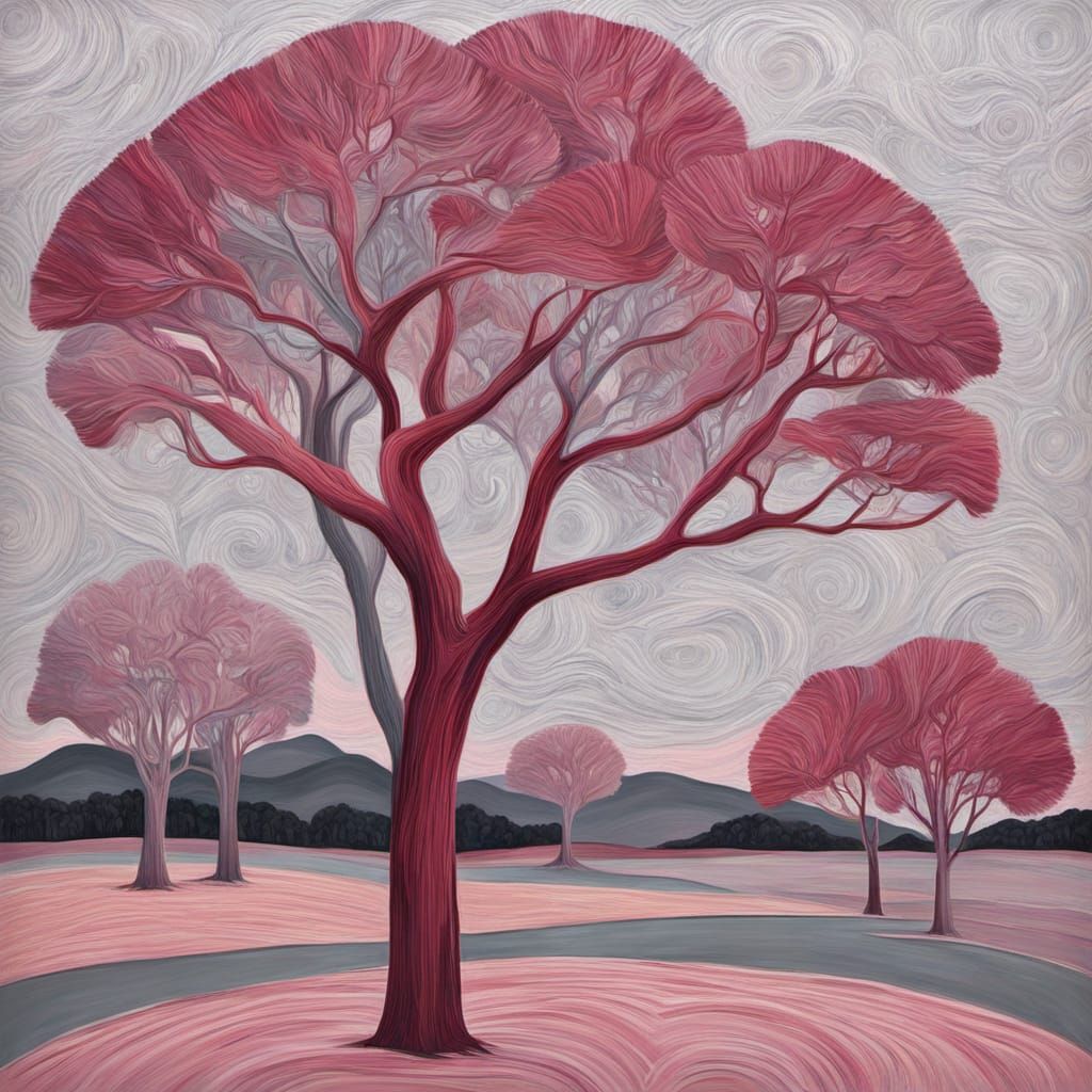 Surreal Abstract Painting of a Silver Tree