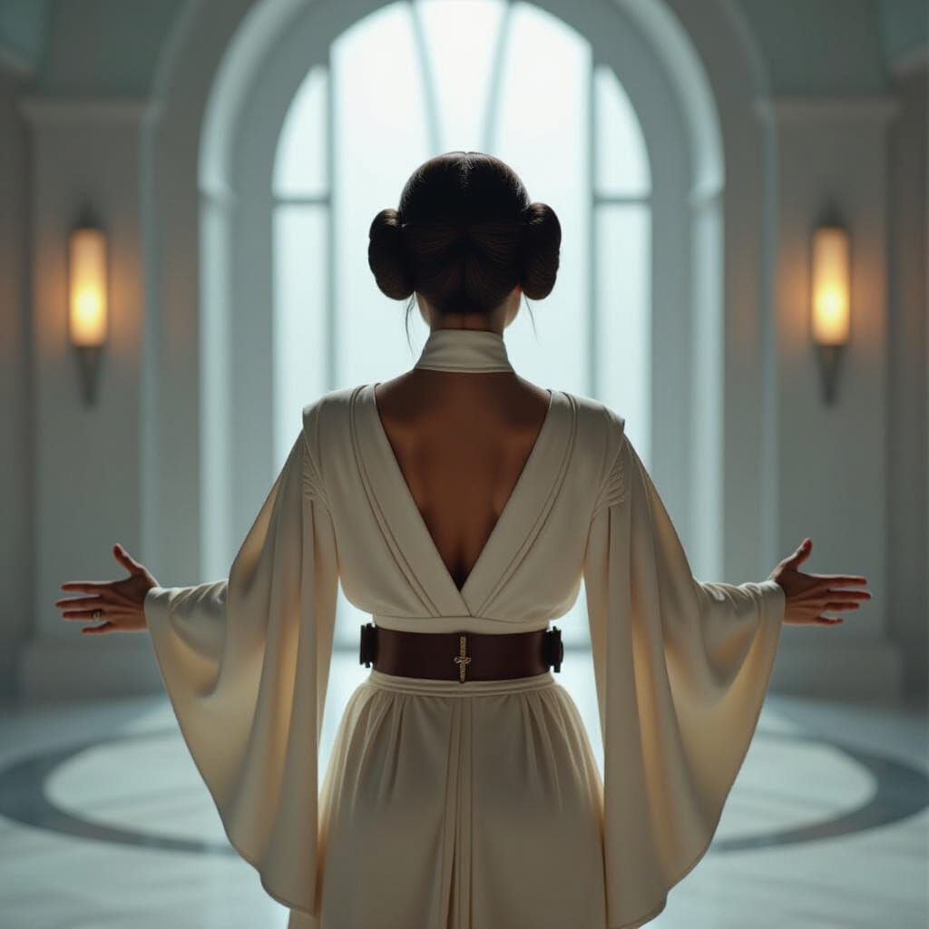 Princess Leia Organa in White Robes: Cinematic Portrait