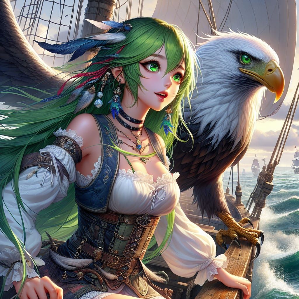 Anime Pirate and Sea Eagle Fantasy Concept Art