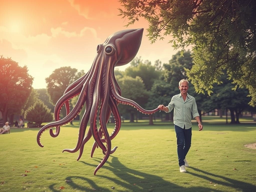 Surreal Squid Friendship in a Vibrant Park