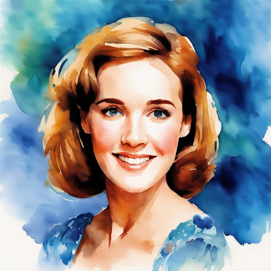 Dreamy Watercolor Portrait of Young Julie Andrews