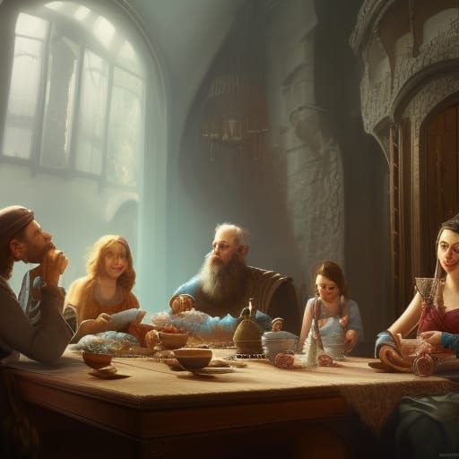 Jewish Family Shabbat Dinner in Detailed Matte Painting