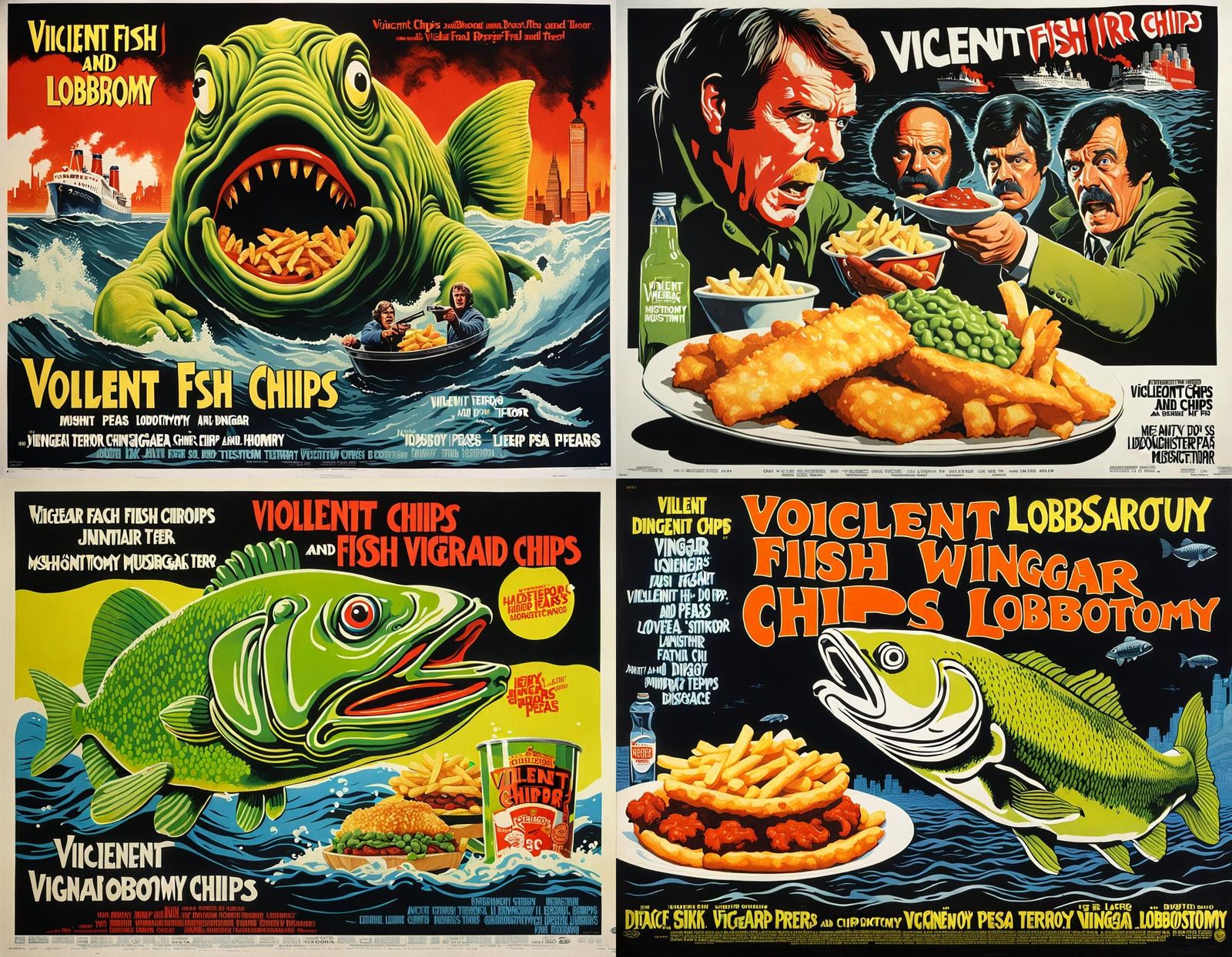 1970s Action Movie Poster: Fish and Chips Horror