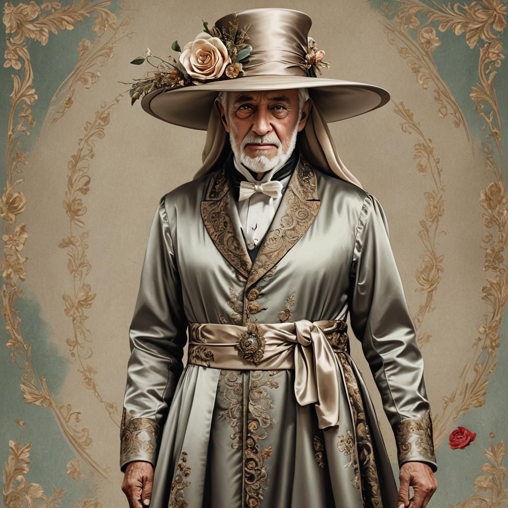 Victorian Man in Satin Hijab: Digital Artwork