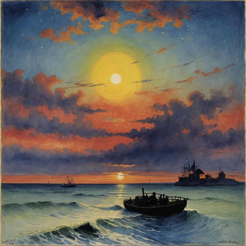 Surreal Night Landscape in Expressionist Style