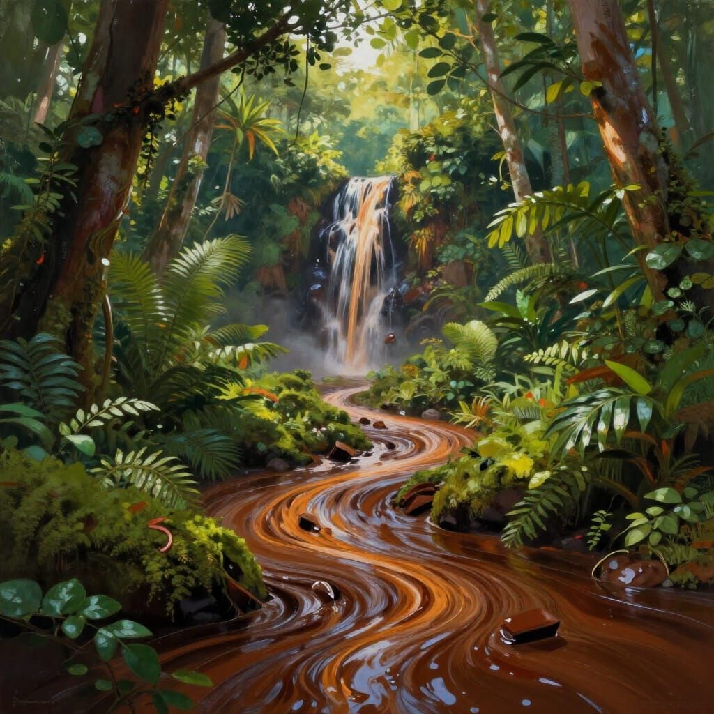 Chocolate Waterfalls in Lush Amazon Rainforest