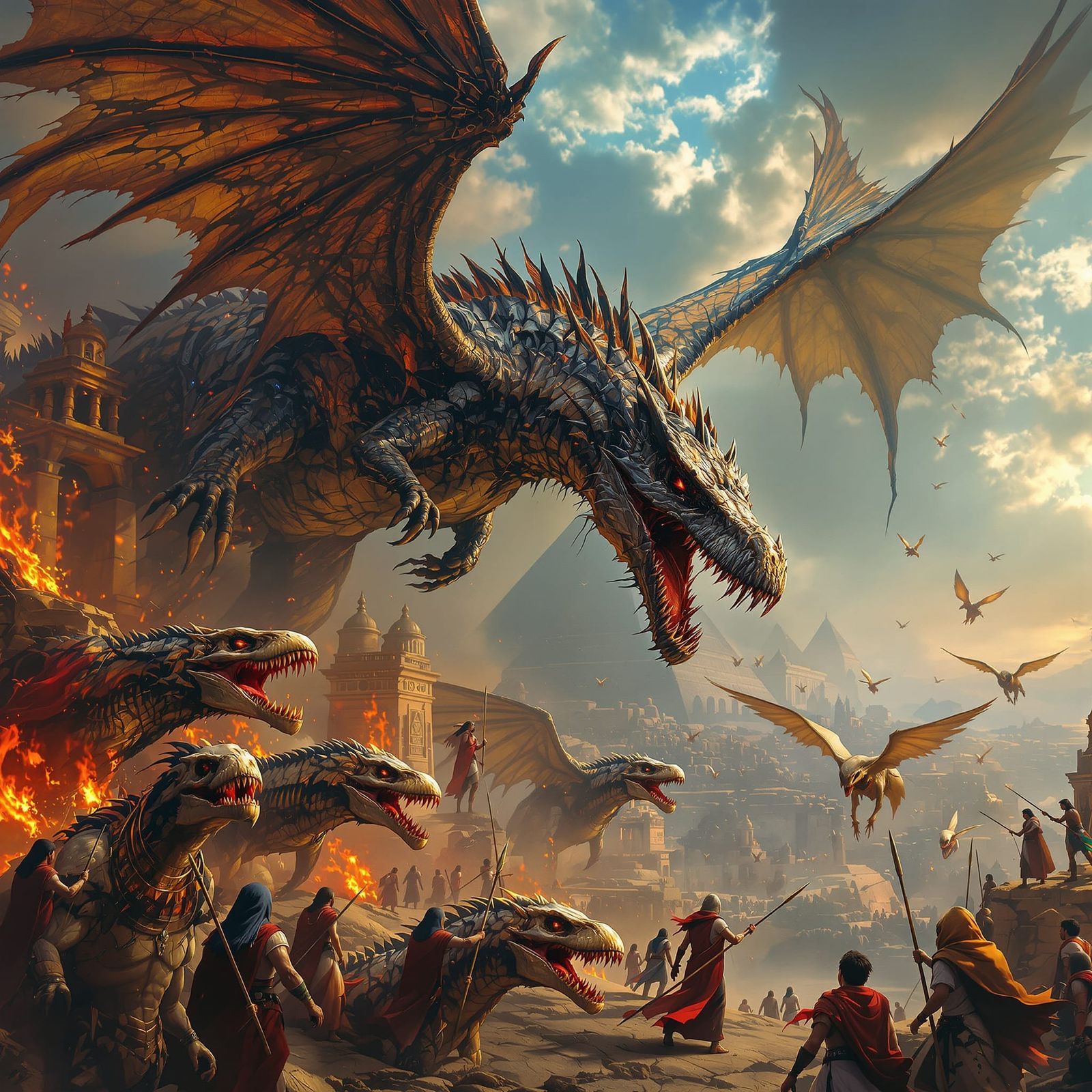 T-Rex Dragon vs Indoraptors in Ancient Egypt