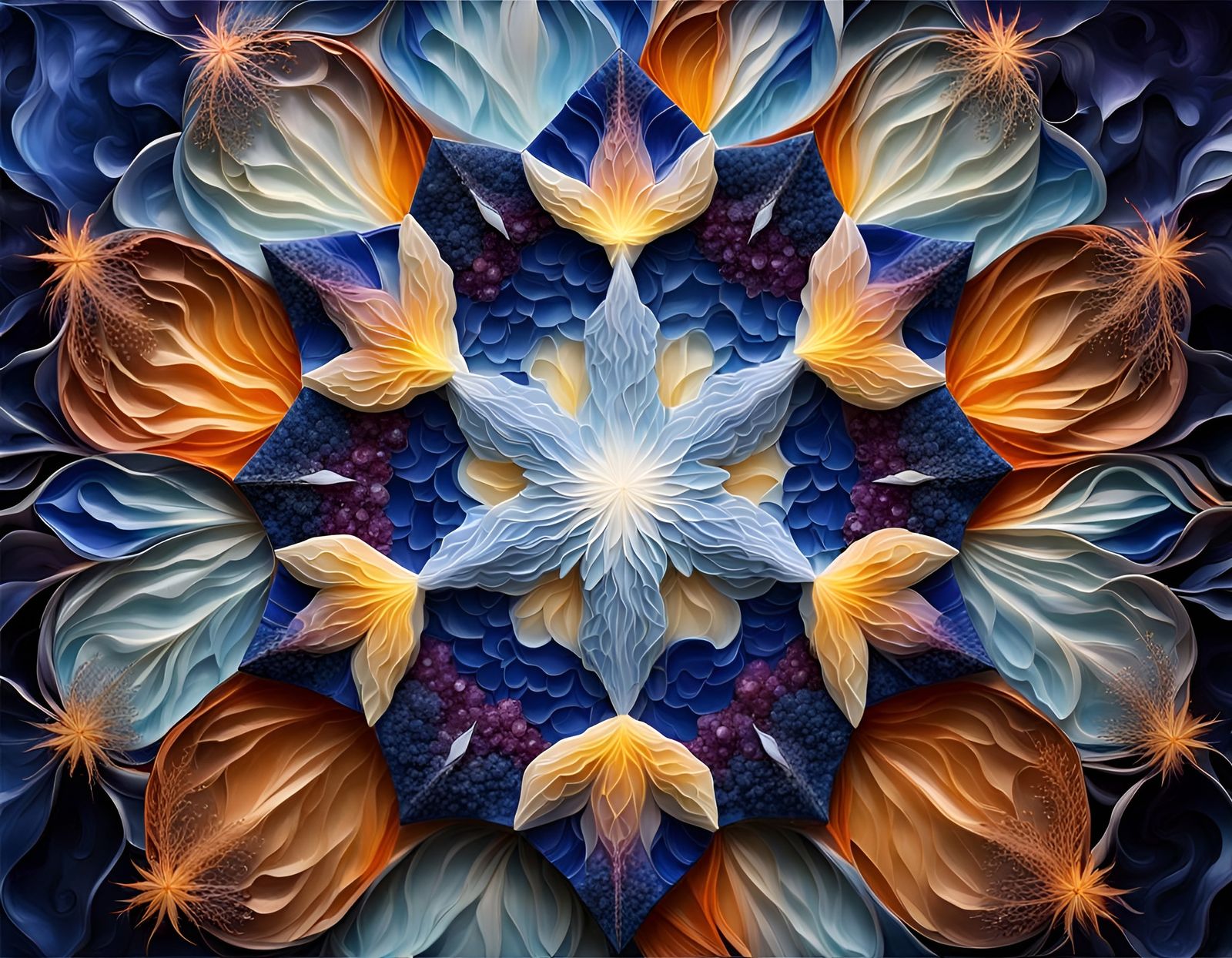 Kaleidoscopic Floral Crystal Art with Dynamic Lighting