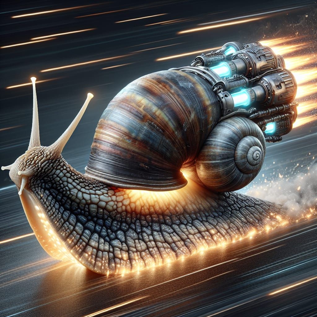 Futuristic Rocket Snail Speeding Through Sci-Fi Scene