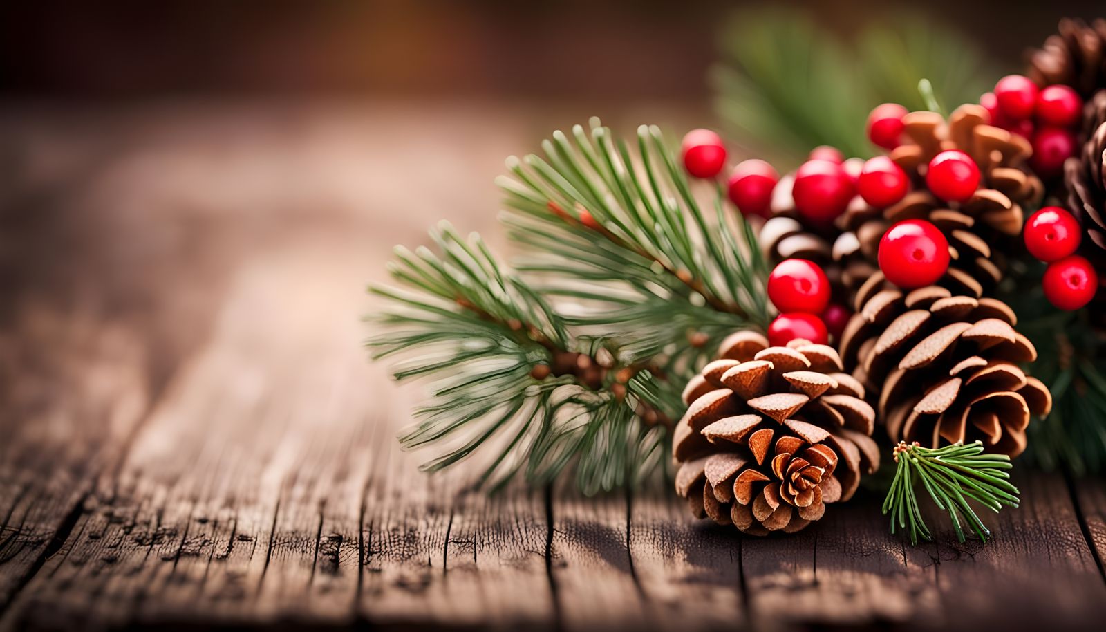 Holly Berries and Pine Cone Still Life