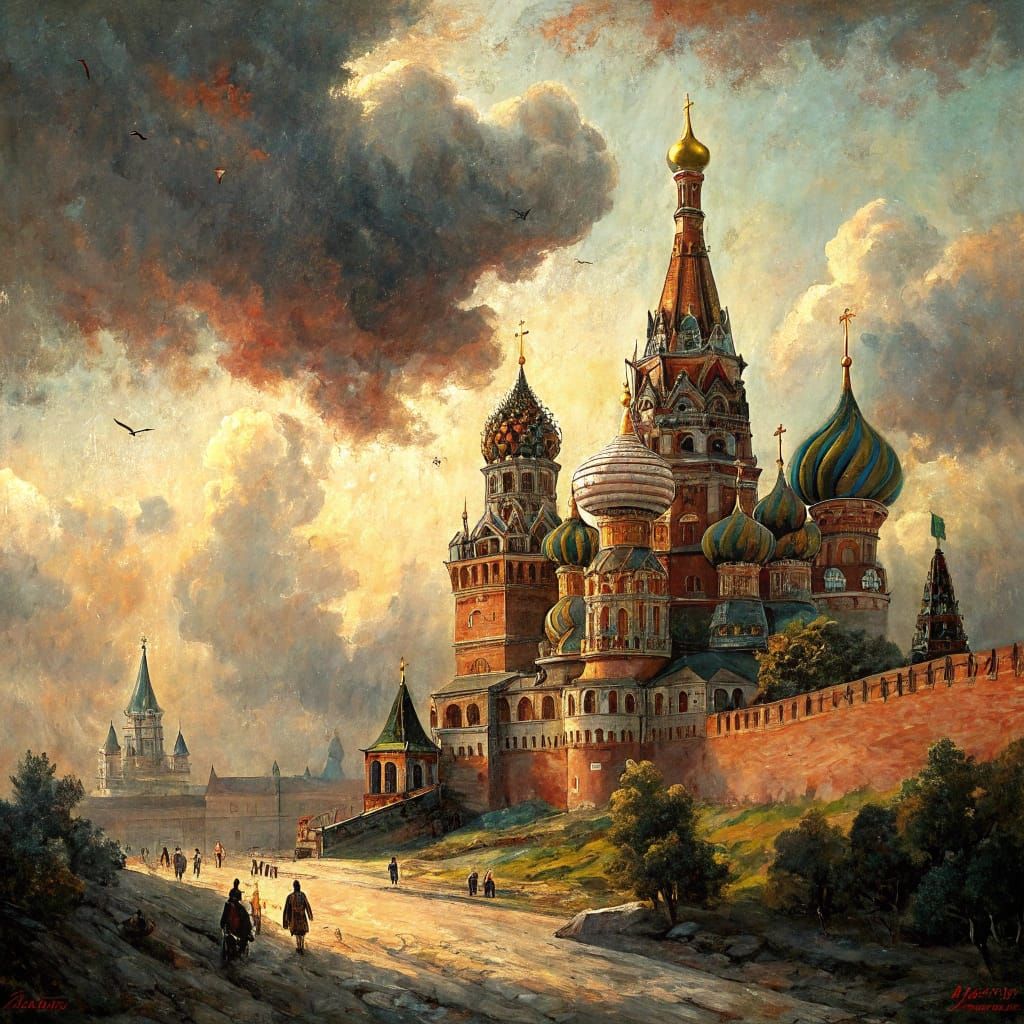 Epic Impressionist Kremlin Scene in 19th-Century Russian Sty...
