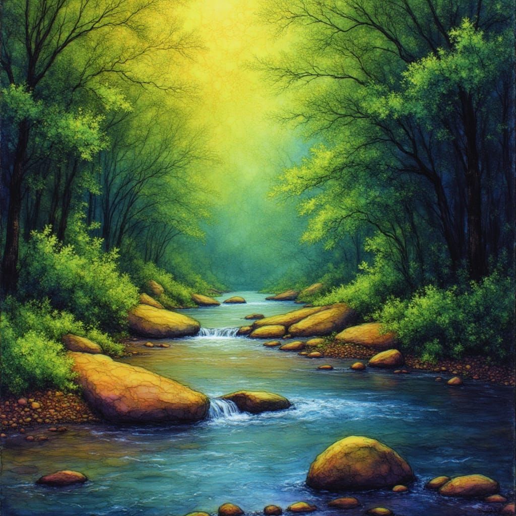 Lush forest with a creek