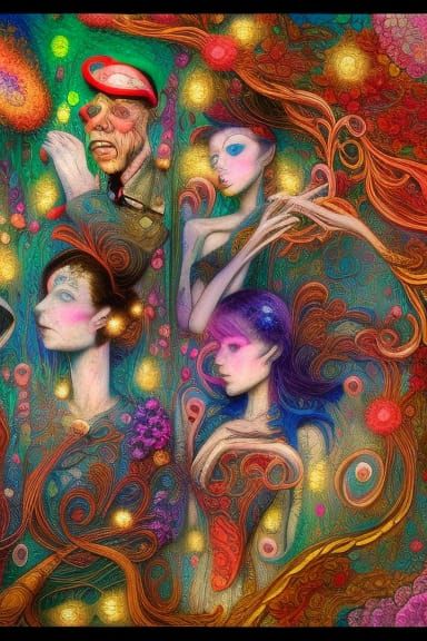 Ragtime Band of Lace Flowers in Gouache Style