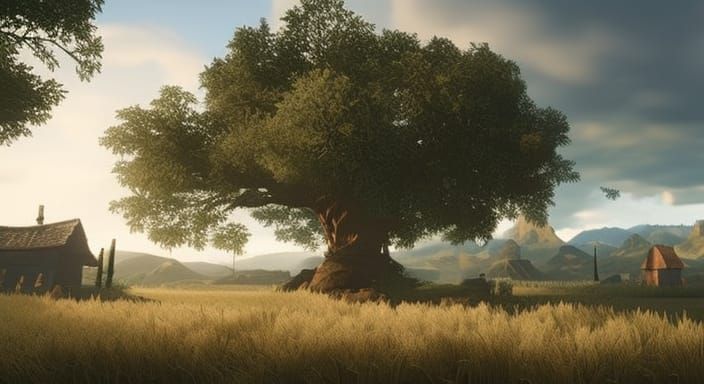 Medieval Home in Wheat Field, 3D Game Cinematic