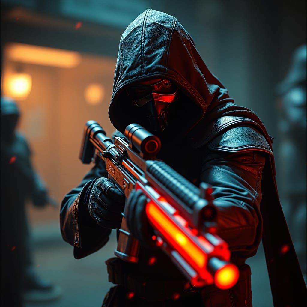 Epic Fantasy Assassin with Infernal Rifle in Cinematic Style