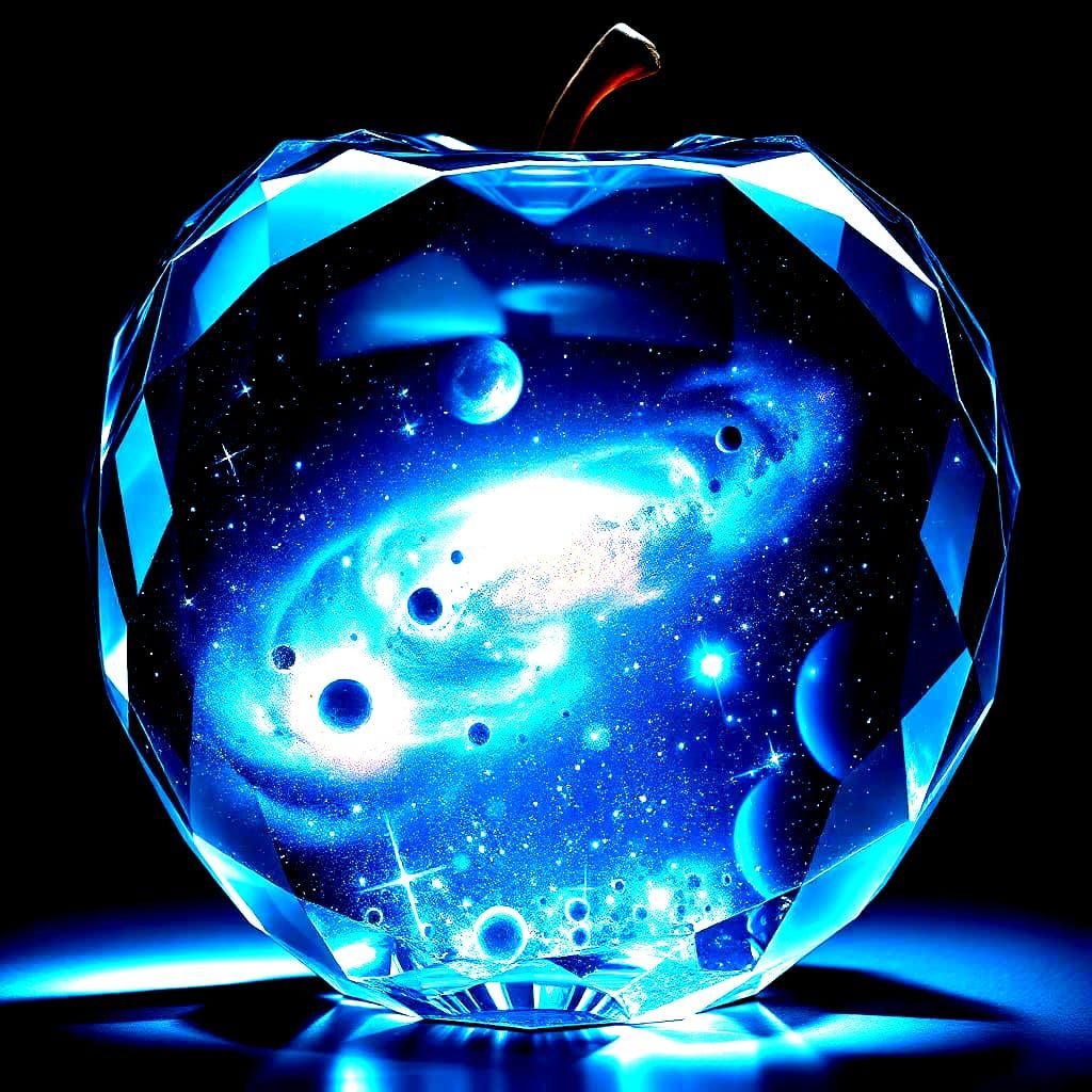 Galaxies Inside Crystal Apple in Hyperrealistic Style