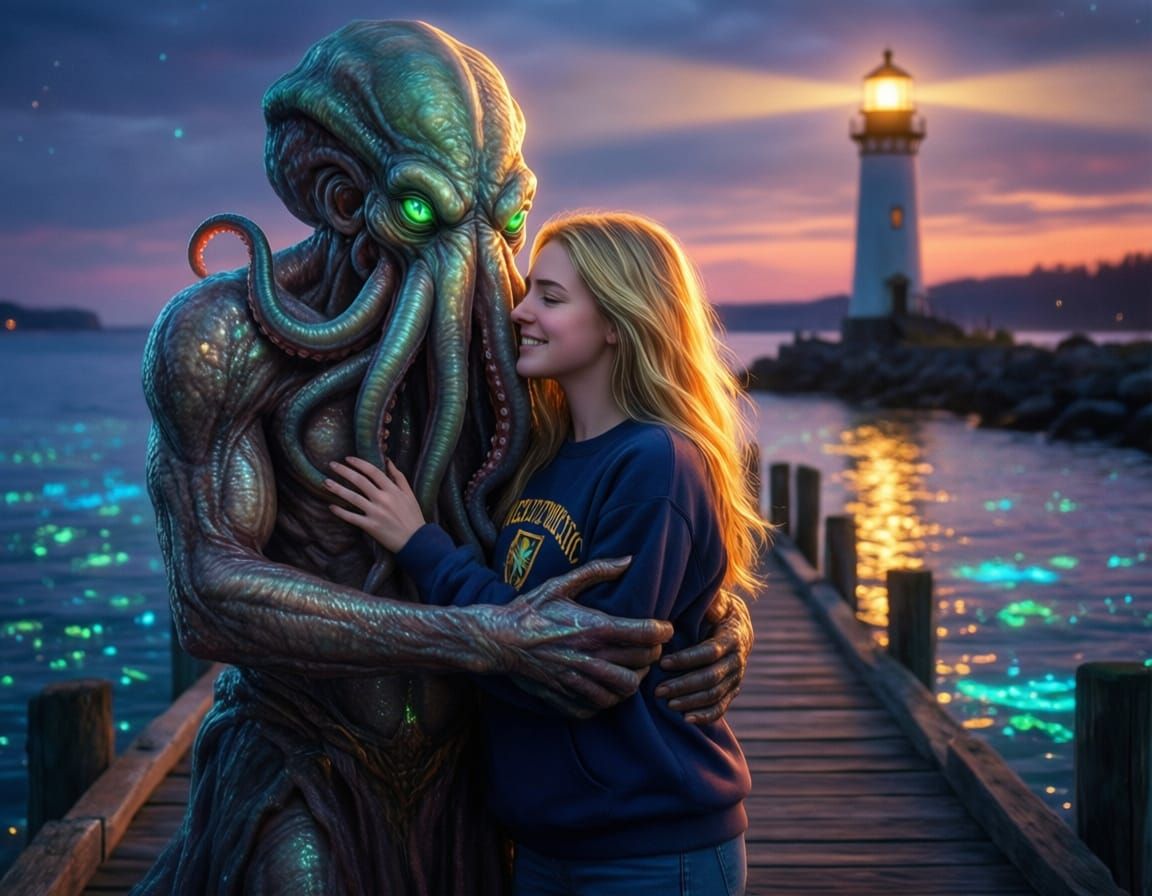 Cthulhu and Student Fall in Love on Pier