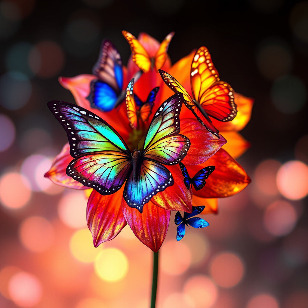 Butterfly Flower Portrait in Dreamlike 3D Rendering