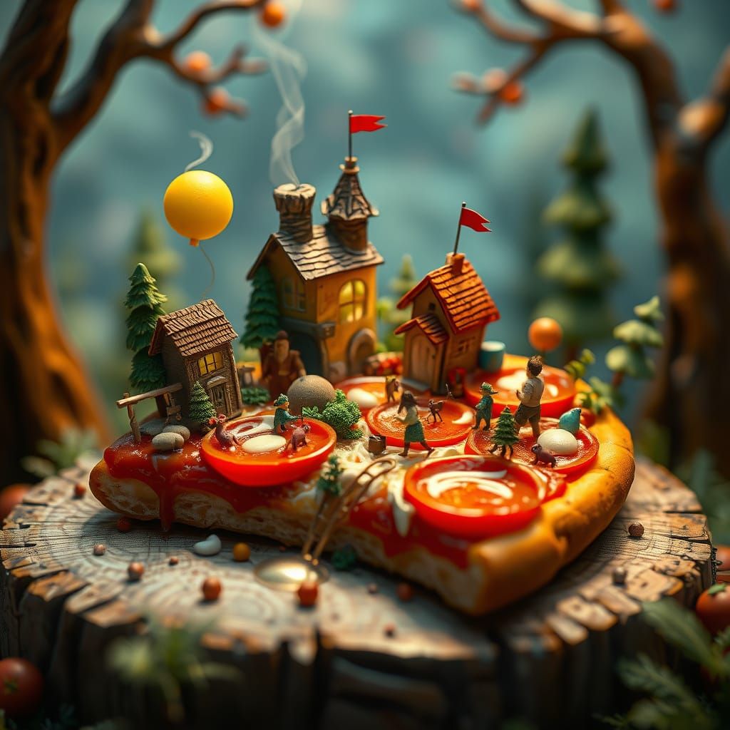 Miniature Pizza City Inspired by James Gurney