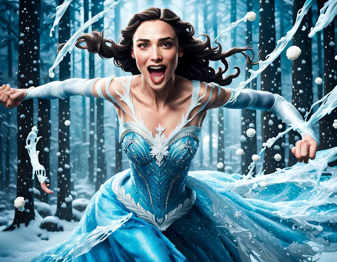 Gal Gadot as Elsa from Frozen, shown twirling around, dancing