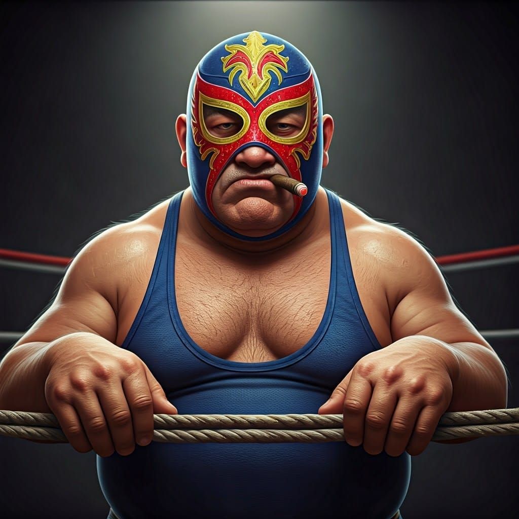 Angry Mexican Wrestler Caricature in Hyper-Realistic 3D