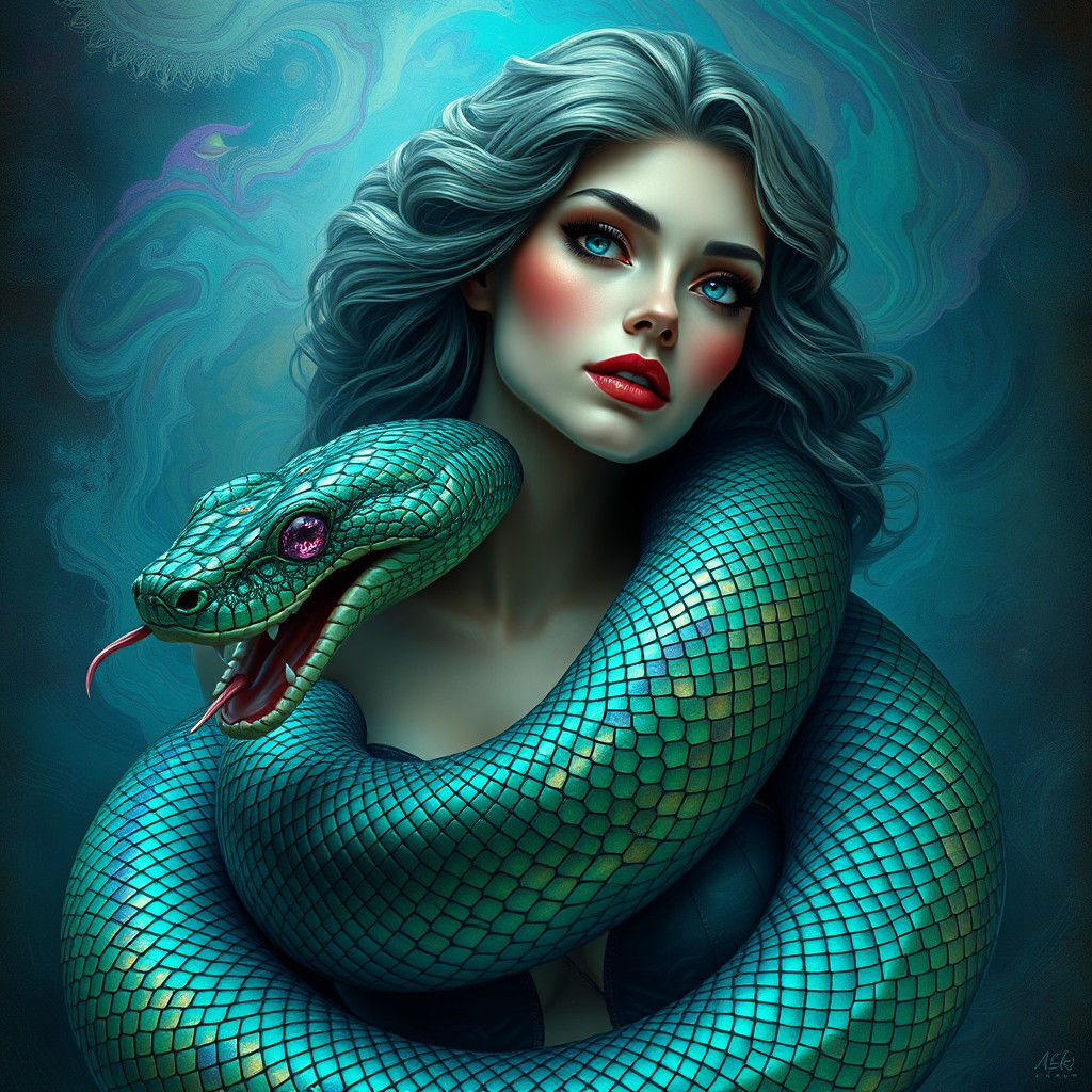 Serpent Woman Hybrid in Digital Matte Painting