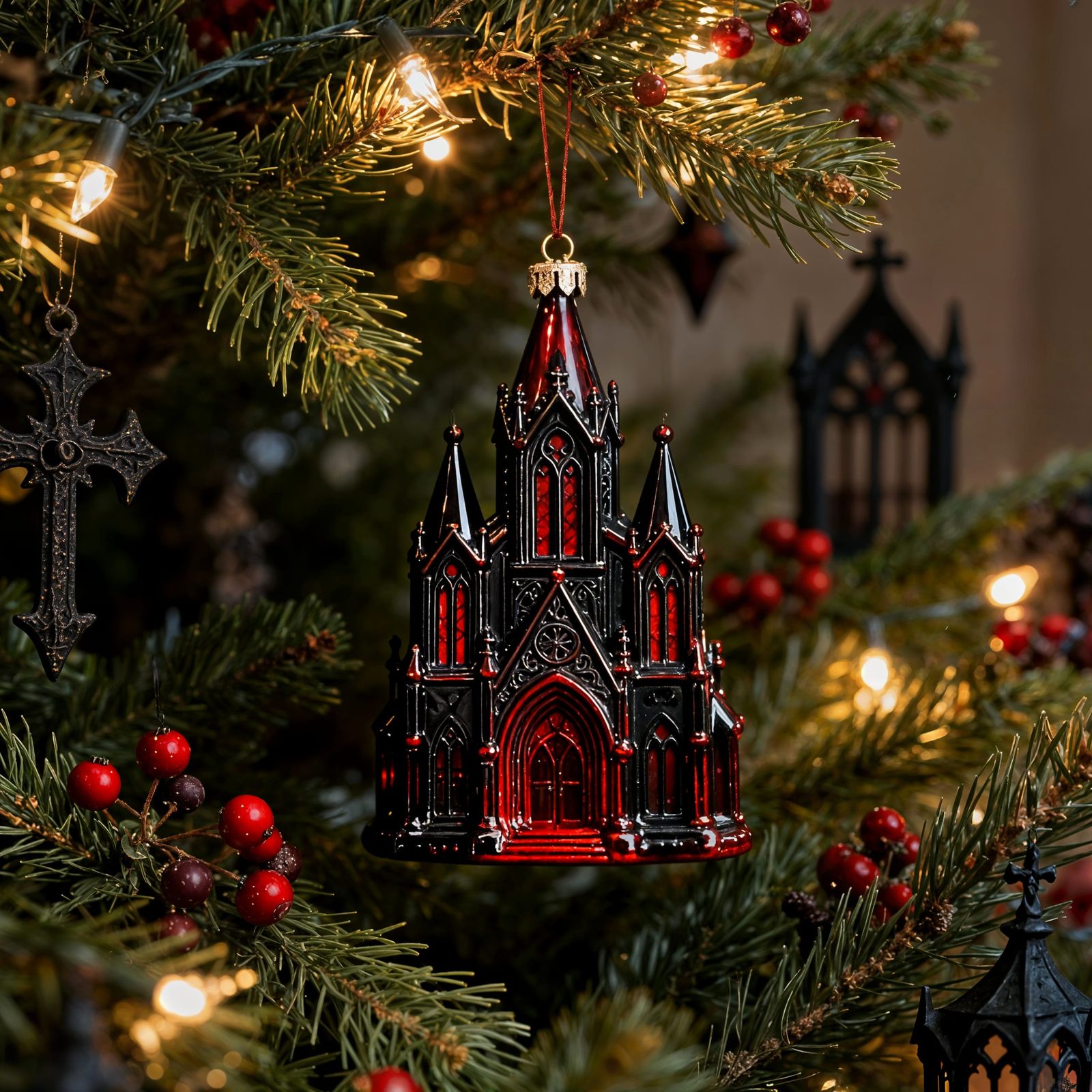 Gothic Christmas Ornament on Tree